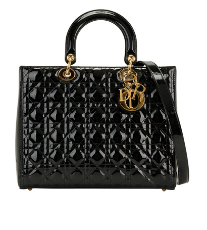 Lady Dior Handbag, &pound;1,600, Handbags, Black, Patent Leather, Front view